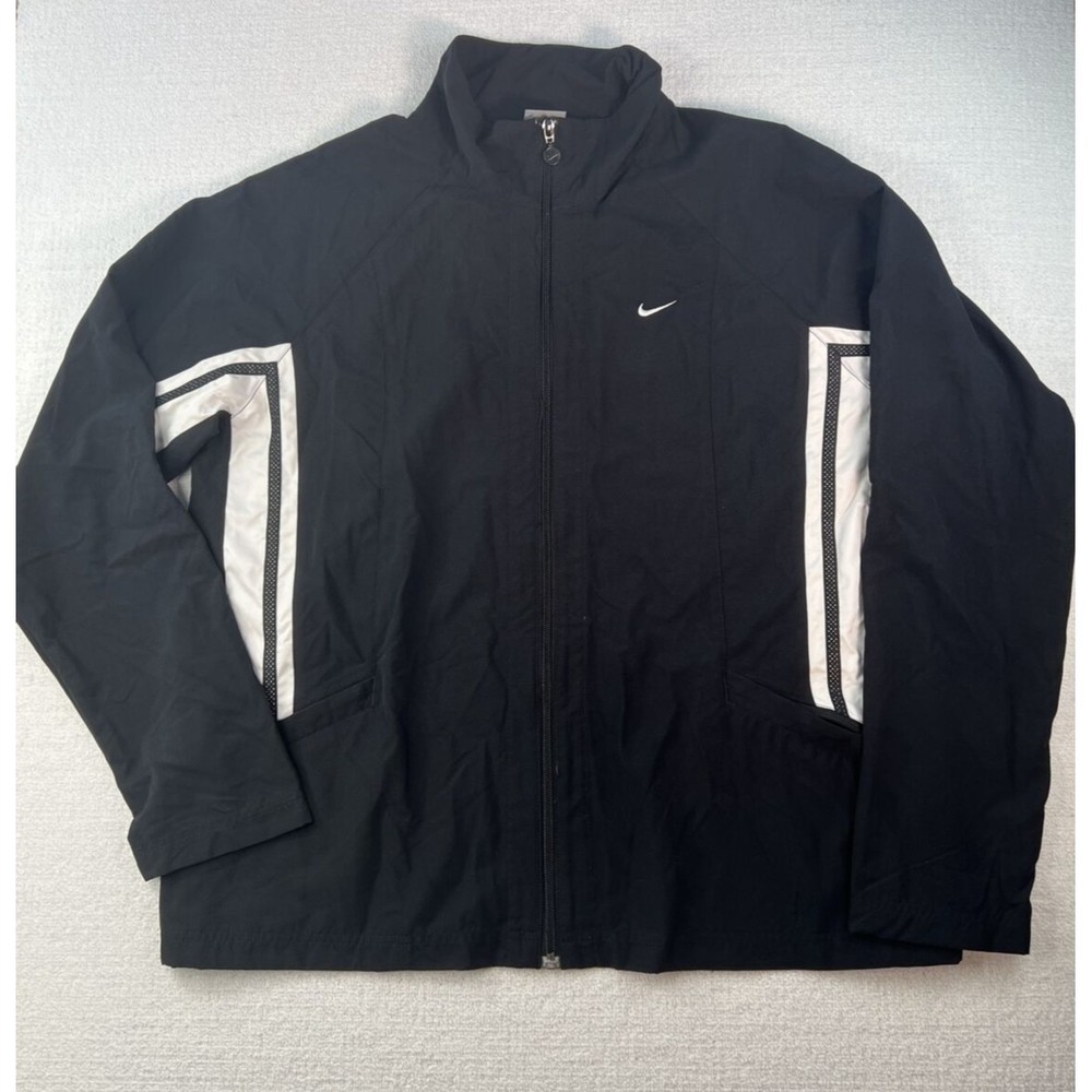 Nike Black And White Striped Windbreaker Full Zipper Jacket Adult XL